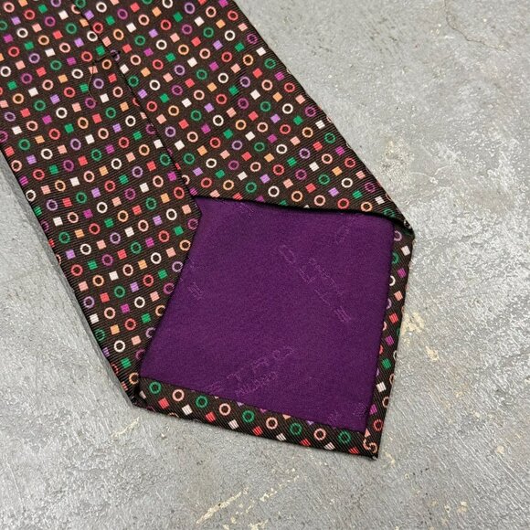 ETRO Milano Tie 100% Silk Made in Italy Satin Brown Dot Pattern 4.5" - Picture 4 of 7